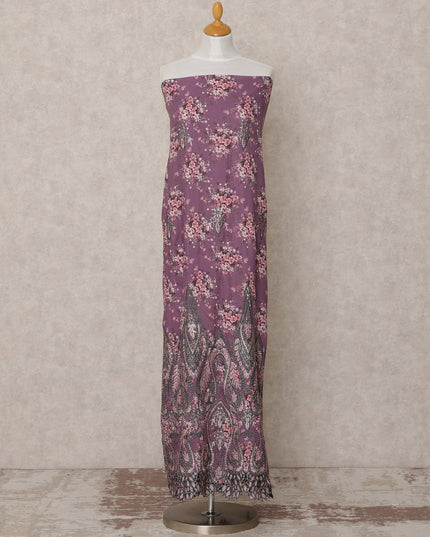 Plum Purple Floral Printed Blended Cotton Fabric with Pink & Black Detailing, 130 Cms Width, 3.0 Mtrs Length, Made in India-D24130 Regal Fabrics