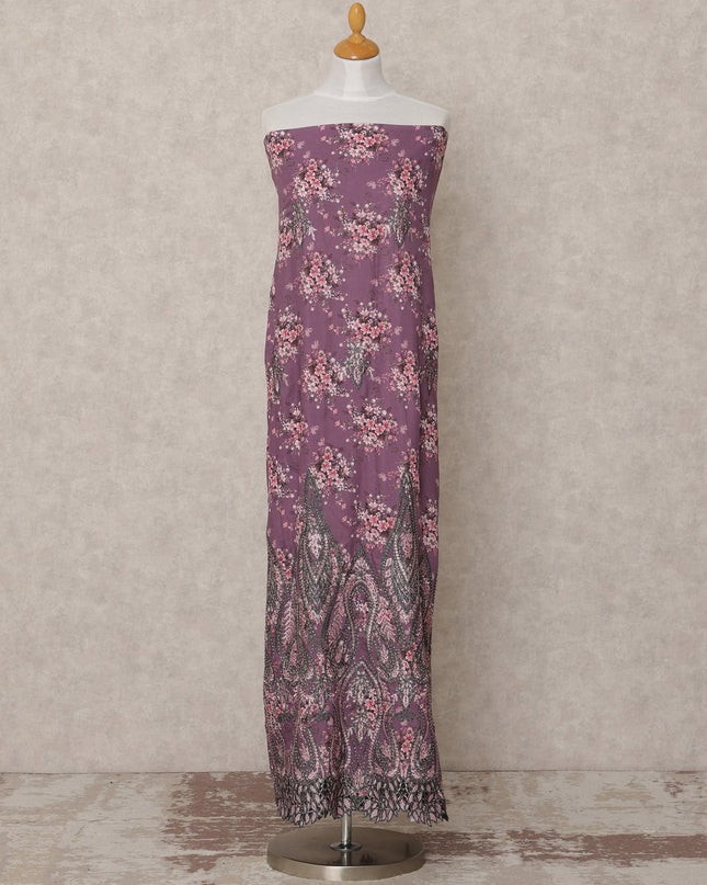 Plum Purple Floral Printed Blended Cotton Fabric with Pink & Black Detailing, 130 Cms Width, 3.0 Mtrs Length, Made in India-D24130 Regal Fabrics