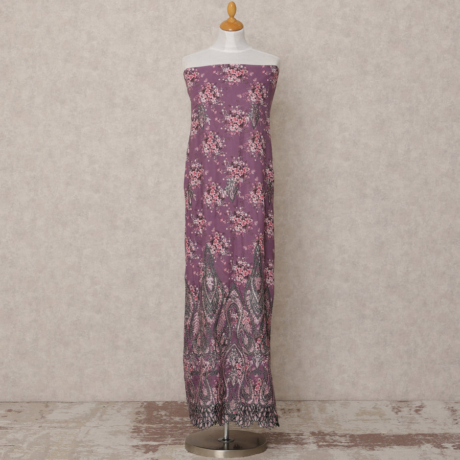Plum Purple Floral Printed Blended Cotton Fabric with Pink & Black Detailing, 130 Cms Width, 3.0 Mtrs Length, Made in India-D24130 Regal Fabrics