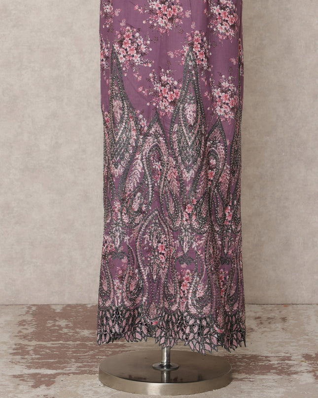 Plum Purple Floral Printed Blended Cotton Fabric with Pink & Black Detailing, 130 Cms Width, 3.0 Mtrs Length, Made in India-D24130 Regal Fabrics