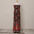 Black Multicolor Floral Printed Blended Cotton Fabric with Red & Teal Embroidered Border, 130 Cms Width, 3.0 Mtrs Length, Made in India-D24134