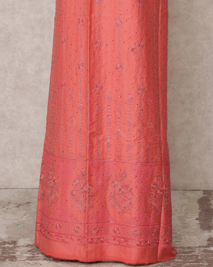 Peach Pink Embroidered Blended Cotton Fabric with Subtle Floral Detailing, 130 Cms Width, 3.0 Mtrs Length, Made in India-D24136
