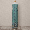Teal Green Printed Blended Cotton Fabric with Navy & Olive Embroidered Border, 130 Cms Width, 3.0 Mtrs Length, Made in India-D24137 Regal Fabrics