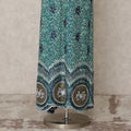 Teal Green Printed Blended Cotton Fabric with Navy & Olive Embroidered Border, 130 Cms Width, 3.0 Mtrs Length, Made in India-D24137 Regal Fabrics