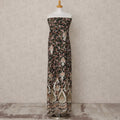 Black Floral Printed Blended Cotton Fabric with Beige & Pink Embroidered Paisley Border, 130 Cms Width, 3.0 Mtrs Length, Made in India-D24141