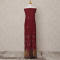 Maroon Embroidered Blended Cotton Fabric with Blue & Mustard Floral Border, 130 Cms Width, 3.0 Mtrs Length, Made in India-D24143 Regal Fabrics
