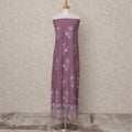 Dusty Mauve Embroidered Blended Cotton Fabric with Lavender Floral Motifs and Tasselled Lace Border, 130 Cms Width, 3.0 Mtrs Length, Made in India-D24146