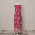 Rani Pink Blended Cotton Fabric with White Thread Embroidery and Lace Tassel Border, 130 Cms Width, 3.0 Mtrs Length, Made in India-D24150