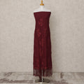 Maroon Blended Cotton Fabric with Tone-on-Tone Floral Embroidery and Tassel Lace Finish, 130 Cms Width, 3.0 Mtrs Length, Made in India-D24154