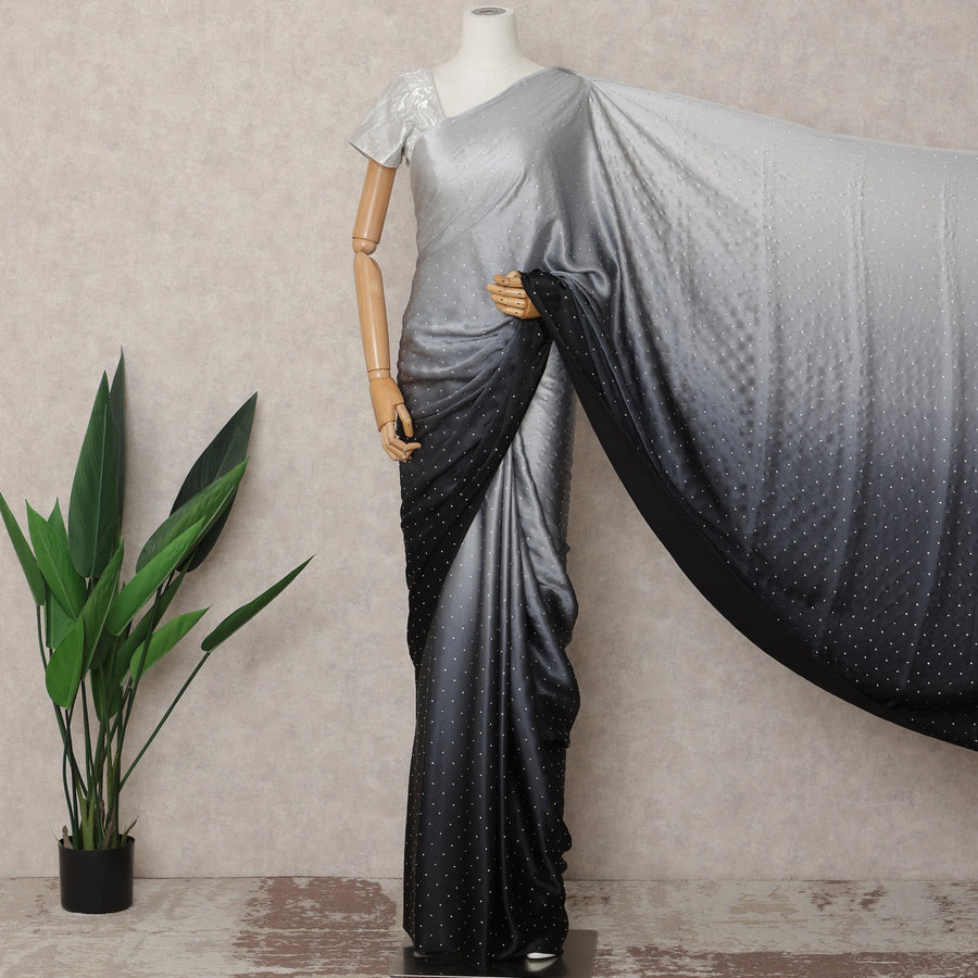 Grey to Black Ombre Premium Silk Satin Saree with Stone Work, 5.5 Mtrs Length, 110 Cms Width, Made in South Korea-D24289