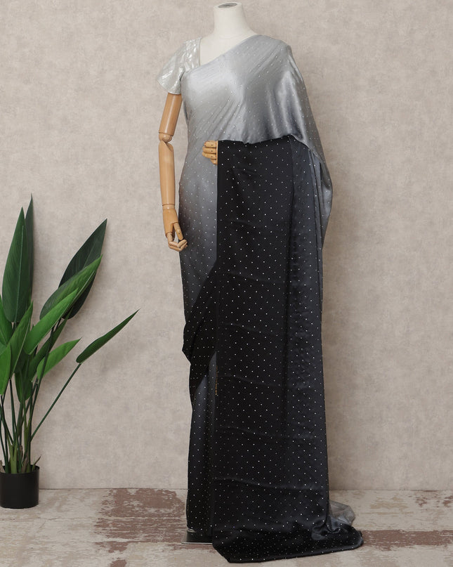 Grey to Black Ombre Premium Silk Satin Saree with Stone Work, 5.5 Mtrs Length, 110 Cms Width, Made in South Korea-D24289