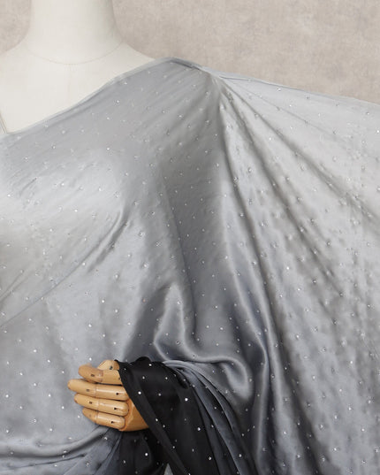 Grey to Black Ombre Premium Silk Satin Saree with Stone Work, 5.5 Mtrs Length, 110 Cms Width, Made in South Korea-D24289