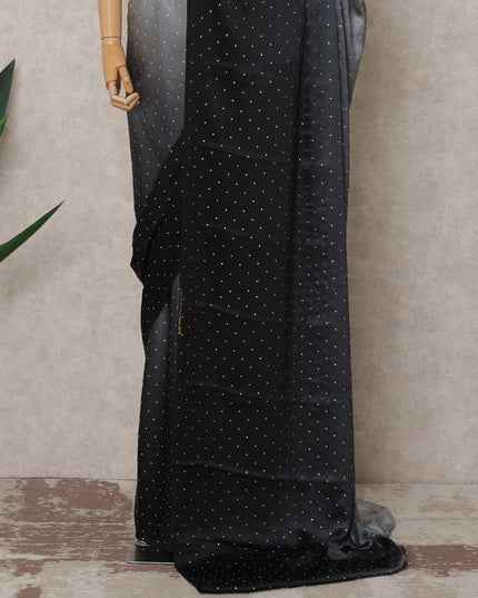Grey to Black Ombre Premium Silk Satin Saree with Stone Work, 5.5 Mtrs Length, 110 Cms Width, Made in South Korea-D24289