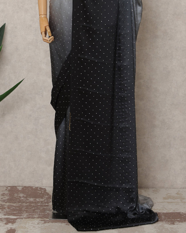 Grey to Black Ombre Premium Silk Satin Saree with Stone Work, 5.5 Mtrs Length, 110 Cms Width, Made in South Korea-D24289