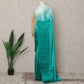 ساري حرير ساتان فاخر بألوان مائية إلى زرقاء مخضرة مع تطريز حجري، طول 5.5 متر، عرض 110 سم، صنع في كوريا الجنوبية - D24290