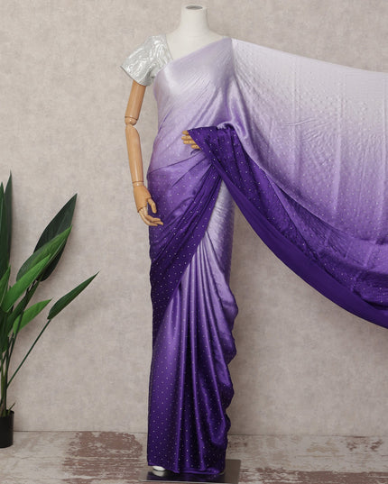 ساري حرير ساتان فاخر بألوان أرجوانية داكنة مع تطريز حجري، بطول 5.5 متر، وعرض 110 سم، صنع في كوريا الجنوبية - D24291