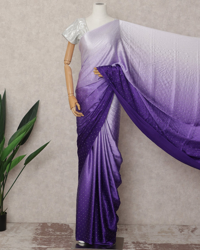 ساري حرير ساتان فاخر بألوان أرجوانية داكنة مع تطريز حجري، بطول 5.5 متر، وعرض 110 سم، صنع في كوريا الجنوبية - D24291