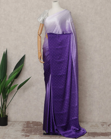 ساري حرير ساتان فاخر بألوان أرجوانية داكنة مع تطريز حجري، بطول 5.5 متر، وعرض 110 سم، صنع في كوريا الجنوبية - D24291