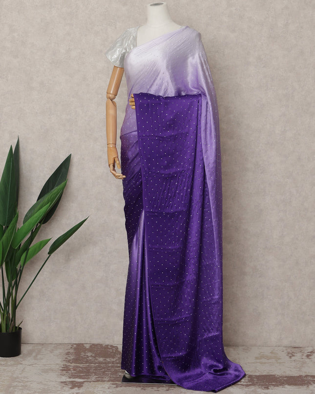 ساري حرير ساتان فاخر بألوان أرجوانية داكنة مع تطريز حجري، بطول 5.5 متر، وعرض 110 سم، صنع في كوريا الجنوبية - D24291