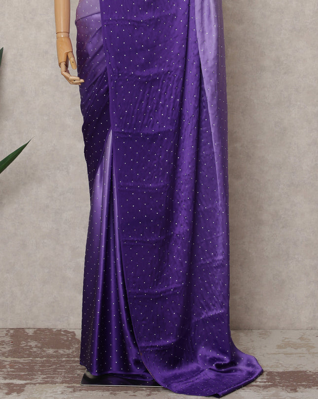 ساري حرير ساتان فاخر بألوان أرجوانية داكنة مع تطريز حجري، بطول 5.5 متر، وعرض 110 سم، صنع في كوريا الجنوبية - D24291