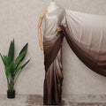 Ivory to Chocolate Brown Ombre Premium Silk Satin Saree with Stone Work, 5.5 Mtrs Length, 110 Cms Width, Made in South Korea-D24292