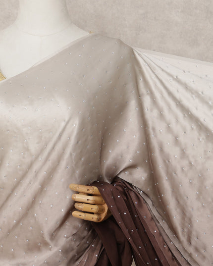 Ivory to Chocolate Brown Ombre Premium Silk Satin Saree with Stone Work, 5.5 Mtrs Length, 110 Cms Width, Made in South Korea-D24292