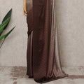 Ivory to Chocolate Brown Ombre Premium Silk Satin Saree with Stone Work, 5.5 Mtrs Length, 110 Cms Width, Made in South Korea-D24292