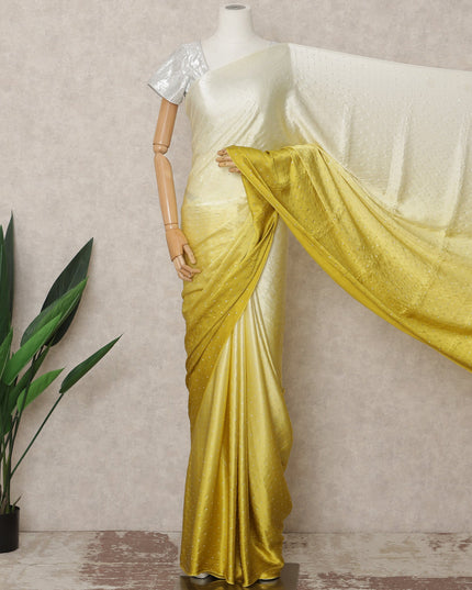 Ivory to Mustard Yellow Ombre Premium Silk Satin Saree with Stone Work, 5.5 Mtrs Length, 110 Cms Width, Made in South Korea-D24293
