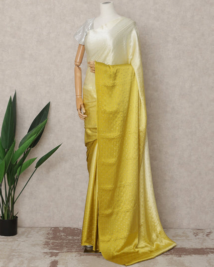 Ivory to Mustard Yellow Ombre Premium Silk Satin Saree with Stone Work, 5.5 Mtrs Length, 110 Cms Width, Made in South Korea-D24293
