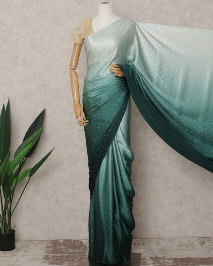 Mint to Bottle Green Ombre Premium Silk Satin Saree with Stone Work, 5.5 Mtrs Length, 110 Cms Width, Made in South Korea-D24294