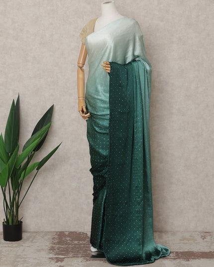 Mint to Bottle Green Ombre Premium Silk Satin Saree with Stone Work, 5.5 Mtrs Length, 110 Cms Width, Made in South Korea-D24294
