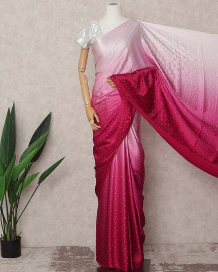 Blush to Wine Pink Ombre Premium Silk Satin Saree with Stone Work, 5.5 Mtrs Length, 110 Cms Width, Made in South Korea-D24295