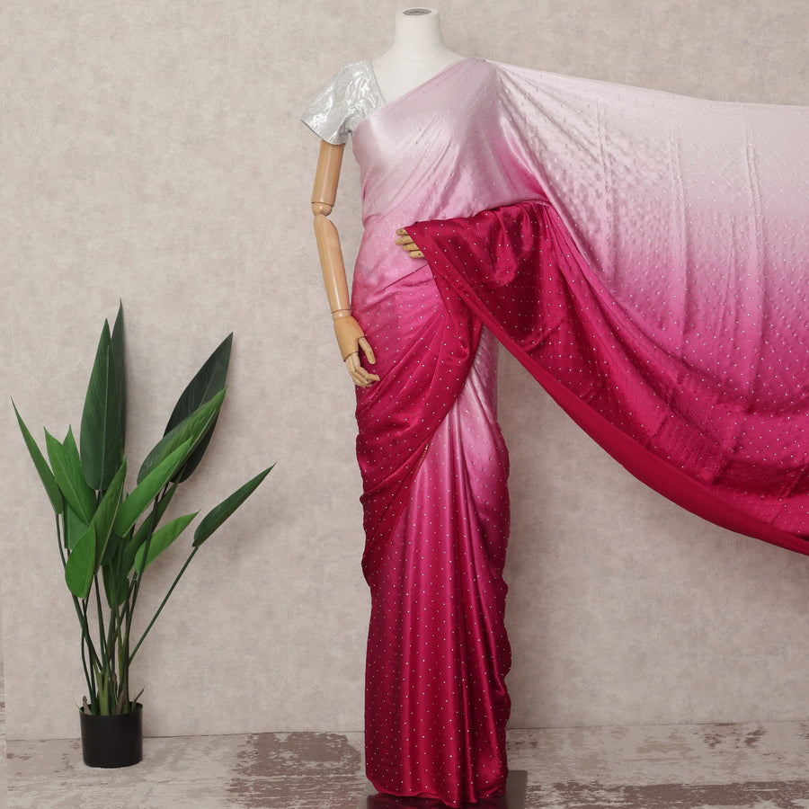Blush to Wine Pink Ombre Premium Silk Satin Saree with Stone Work, 5.5 Mtrs Length, 110 Cms Width, Made in South Korea-D24295