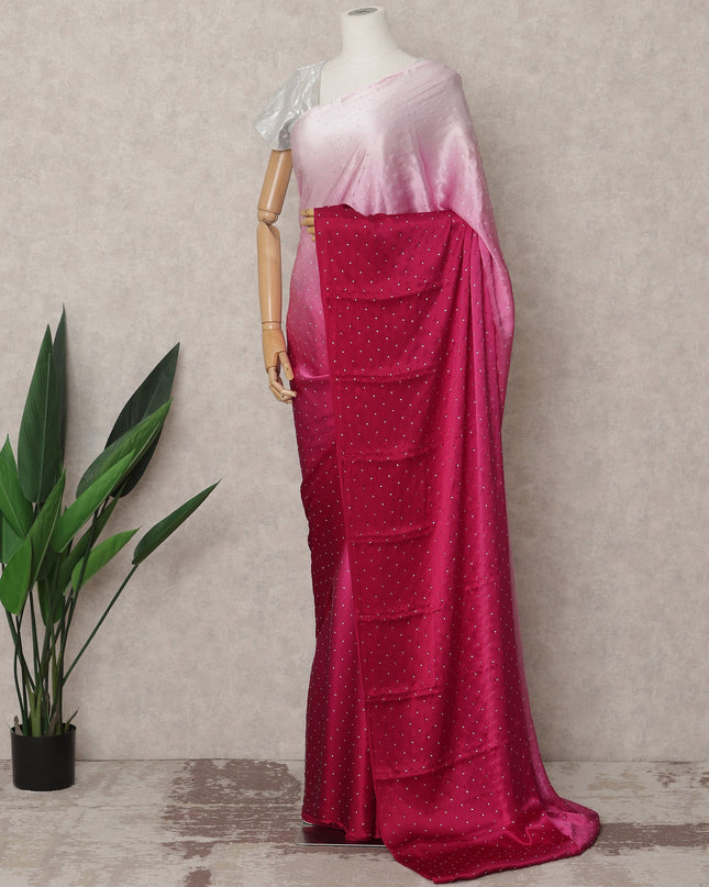 Blush to Wine Pink Ombre Premium Silk Satin Saree with Stone Work, 5.5 Mtrs Length, 110 Cms Width, Made in South Korea-D24295