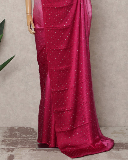 Blush to Wine Pink Ombre Premium Silk Satin Saree with Stone Work, 5.5 Mtrs Length, 110 Cms Width, Made in South Korea-D24295