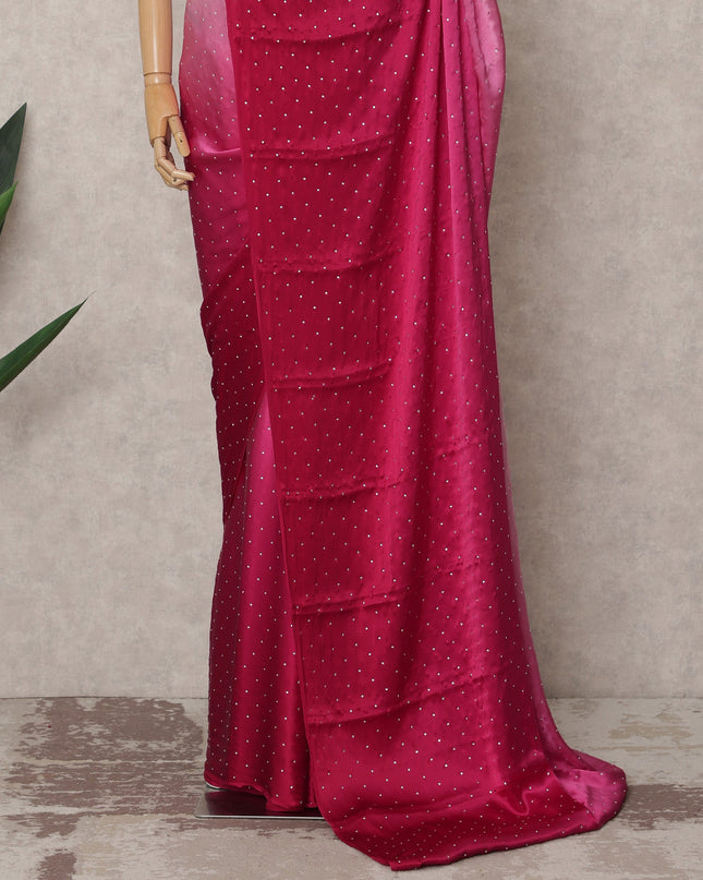 Blush to Wine Pink Ombre Premium Silk Satin Saree with Stone Work, 5.5 Mtrs Length, 110 Cms Width, Made in South Korea-D24295