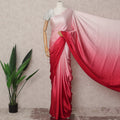 Blush to Scarlet Red Ombre Premium Silk Satin Saree with Stone Work, 5.5 Mtrs Length, 110 Cms Width, Made in South Korea-D24296