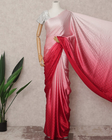 Blush to Scarlet Red Ombre Premium Silk Satin Saree with Stone Work, 5.5 Mtrs Length, 110 Cms Width, Made in South Korea-D24296