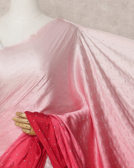 Blush to Scarlet Red Ombre Premium Silk Satin Saree with Stone Work, 5.5 Mtrs Length, 110 Cms Width, Made in South Korea-D24296