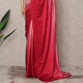 Blush to Scarlet Red Ombre Premium Silk Satin Saree with Stone Work, 5.5 Mtrs Length, 110 Cms Width, Made in South Korea-D24296