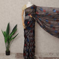 Black Premium French Chiffon Saree with Multicolor Metallic Lurex Leaf Pattern, 5.5 Mtrs Length, 110 Cms Width, Made in France-D24299