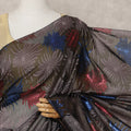Black Premium French Chiffon Saree with Multicolor Metallic Lurex Leaf Pattern, 5.5 Mtrs Length, 110 Cms Width, Made in France-D24299