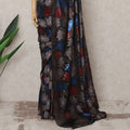 Black Premium French Chiffon Saree with Multicolor Metallic Lurex Leaf Pattern, 5.5 Mtrs Length, 110 Cms Width, Made in France-D24299