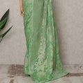 ساري شيفون فرنسي فاخر باللون الأخضر النعناعي مع زخارف نباتية معدنية من لوركس، طول 5.5 متر، عرض 110 سم، صنع في فرنسا - D24303