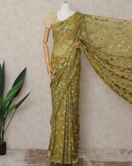 Olive Green Premium French Chiffon Saree with Metallic Lurex Abstract Work, 5.5 Mtrs Length, 110 Cms Width, Made in France-D24305