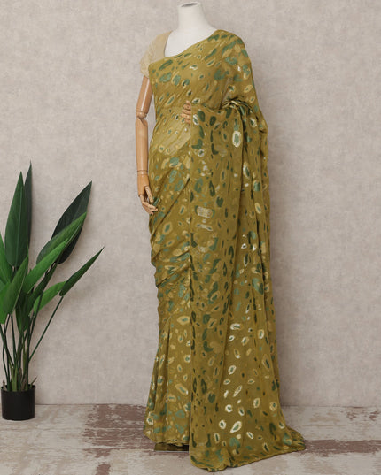 Olive Green Premium French Chiffon Saree with Metallic Lurex Abstract Work, 5.5 Mtrs Length, 110 Cms Width, Made in France-D24305