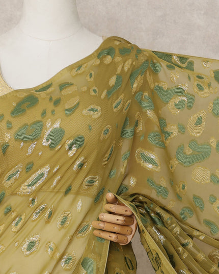 Olive Green Premium French Chiffon Saree with Metallic Lurex Abstract Work, 5.5 Mtrs Length, 110 Cms Width, Made in France-D24305