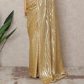 Golden Beige Premium French Chiffon Saree with Metallic Lurex Zebra Pattern, 5.5 Mtrs Length, 110 Cms Width, Made in France-D24306