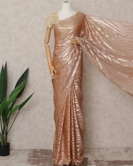 Rose Gold Premium French Chiffon Saree with Metallic Lurex Zebra Pattern, 5.5 Mtrs Length, 110 Cms Width, Made in France-D24307