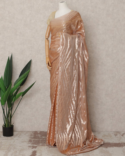 Rose Gold Premium French Chiffon Saree with Metallic Lurex Zebra Pattern, 5.5 Mtrs Length, 110 Cms Width, Made in France-D24307